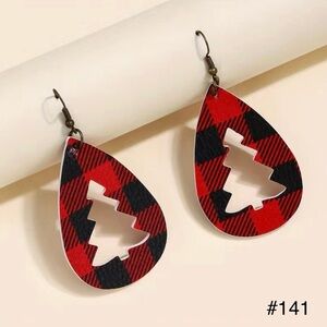 #141 | Trendy Vegan Buffalo Plaid Leather, Teardrop Shape with Tree Cut-Out